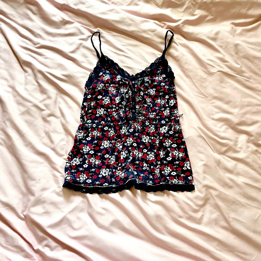 Floral Lace Trimmed Tank Top with Cinched Waist